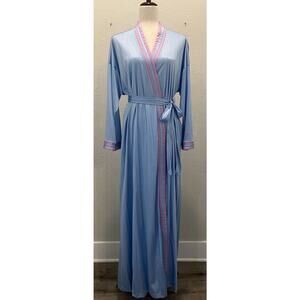 Vintage 1970s Vanity Fair Long Robe Blue & Pink Stripe Size S